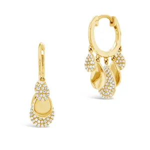 Gold Huggies with Rounded Diamond Teardrops