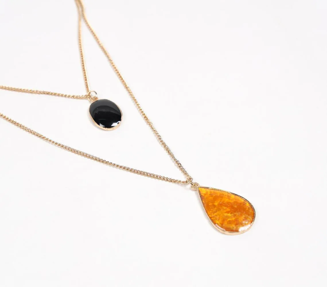 Gold-Toned Iron & Resin Layered Pendant Necklace