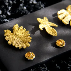 Golden Tropical Leaves Embroidered Brooches - Set of 3