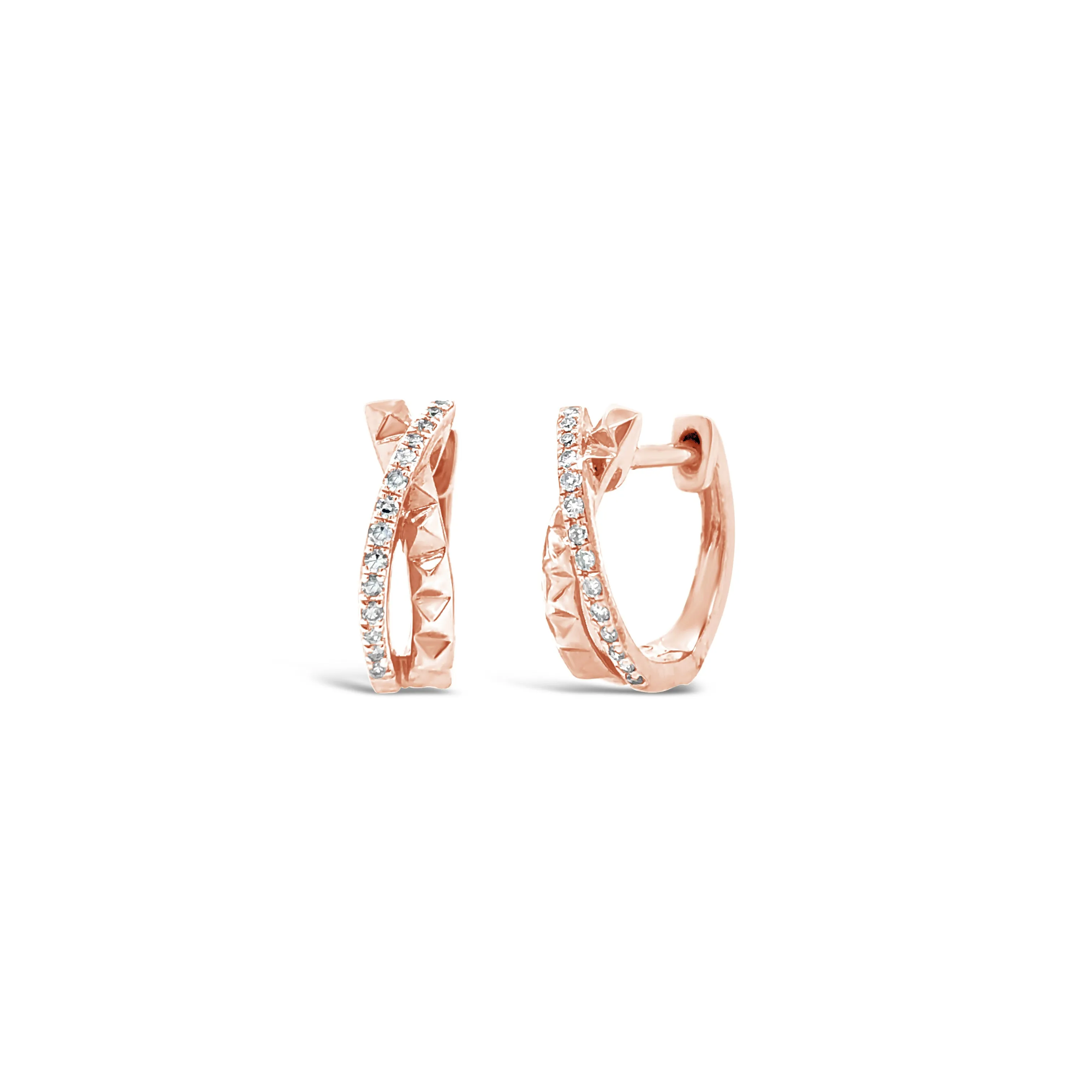 Half Diamond Half Gold Stud Huggie Twist Earrings