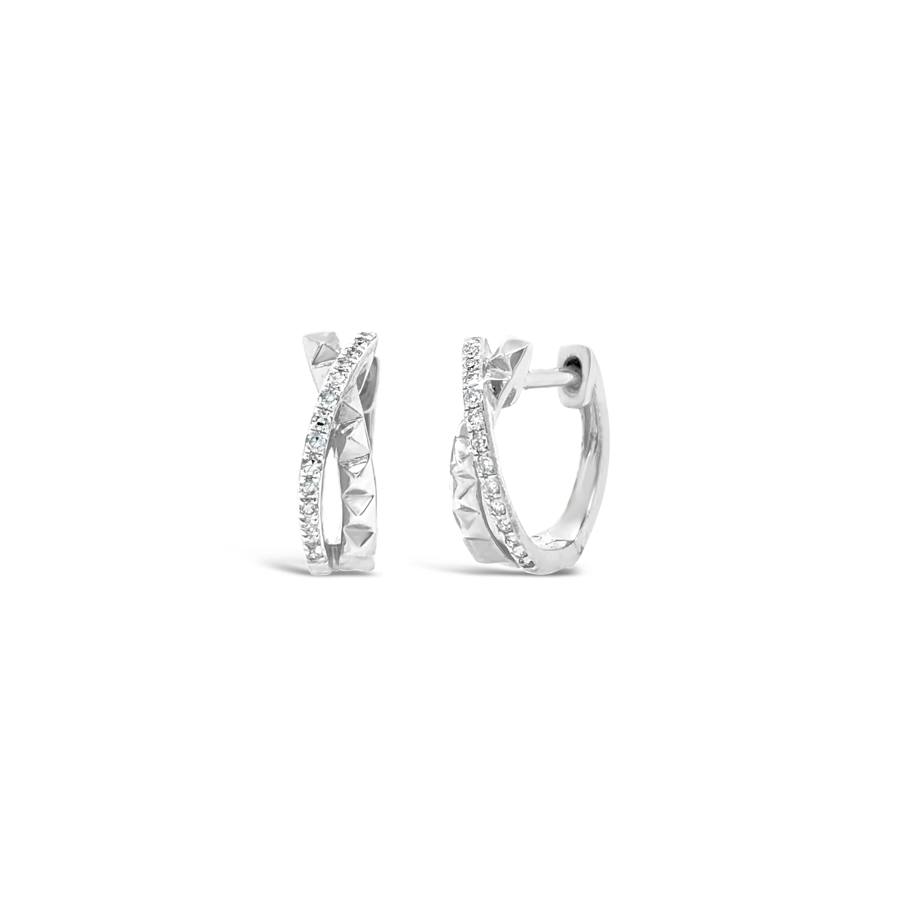 Half Diamond Half Gold Stud Huggie Twist Earrings