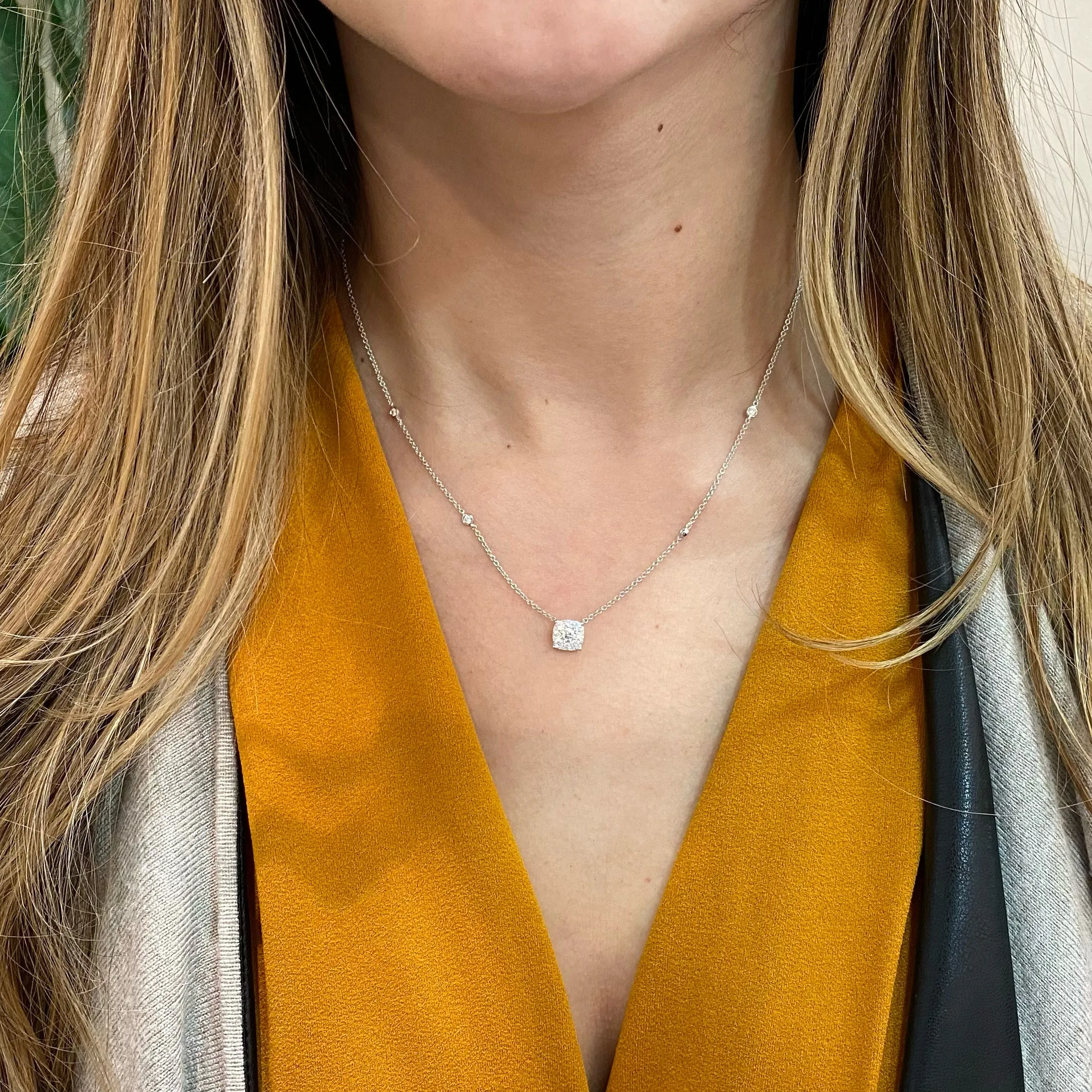 Halo Diamond Cushion Pendant with Bezel-Set Diamonds