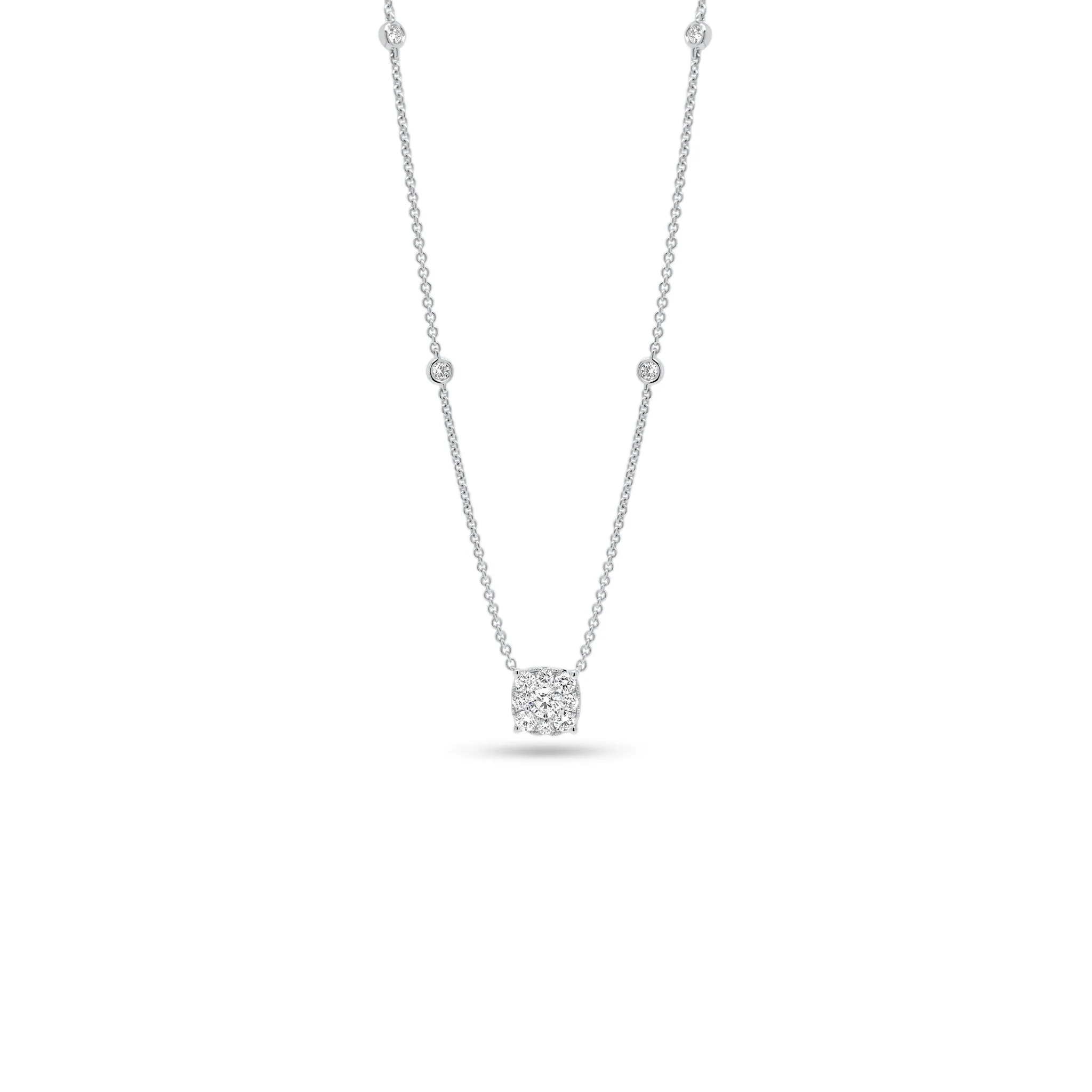 Halo Diamond Cushion Pendant with Bezel-Set Diamonds