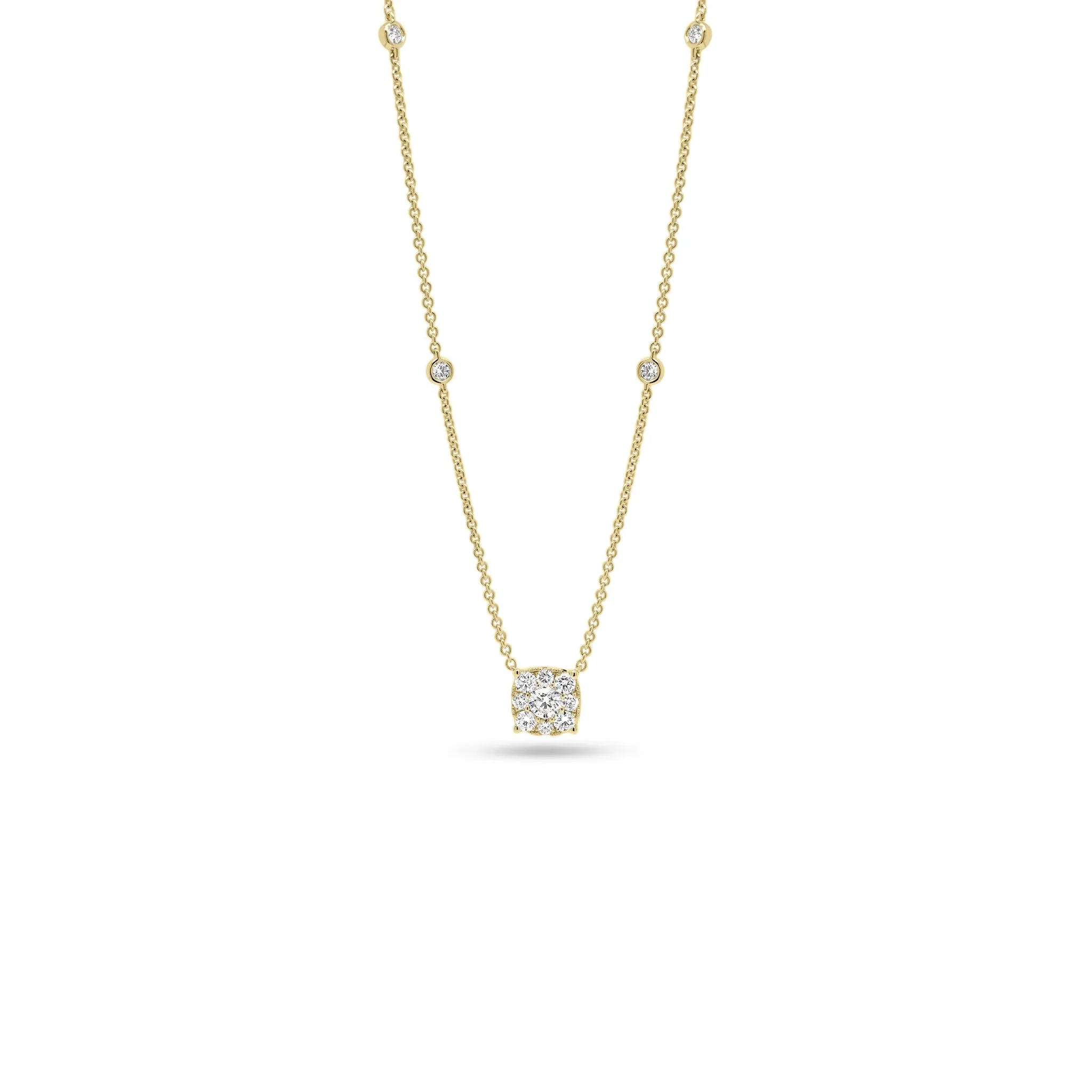 Halo Diamond Cushion Pendant with Bezel-Set Diamonds