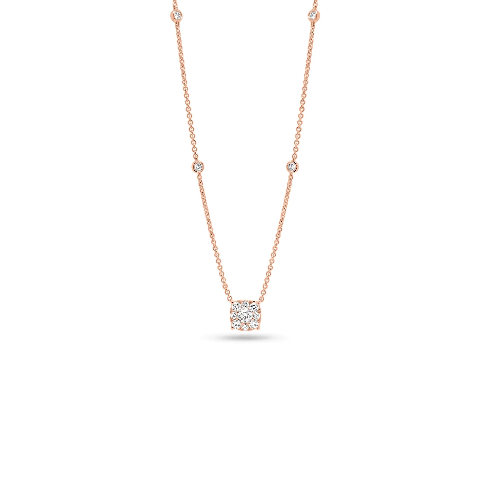 Halo Diamond Cushion Pendant with Bezel-Set Diamonds