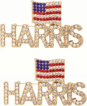 Harris Pin with USA Flag, Crystal Harris Lapel Brooch Memorabilia Gift for 2024 United States Presidential Election