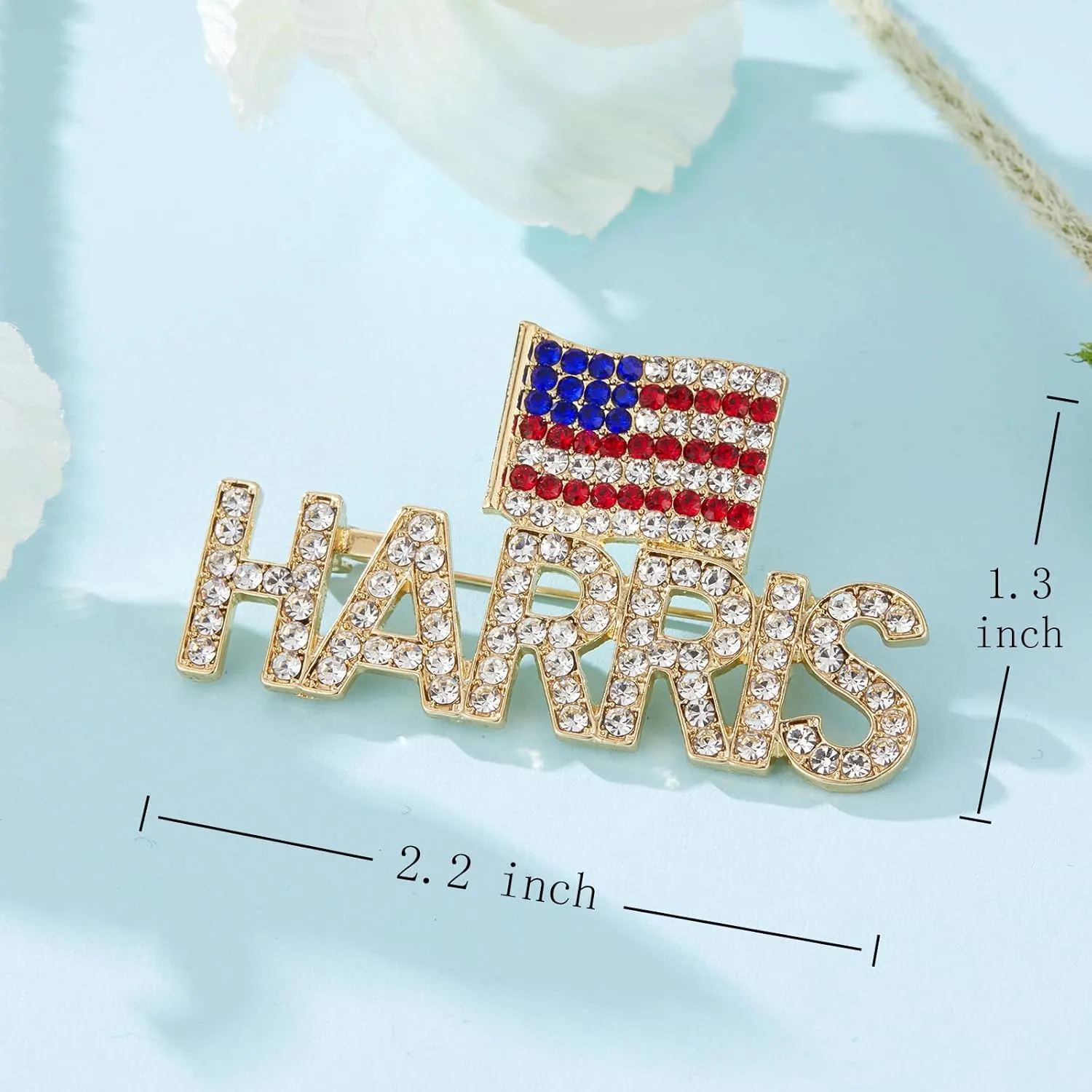 Harris Pin with USA Flag, Crystal Harris Lapel Brooch Memorabilia Gift for 2024 United States Presidential Election