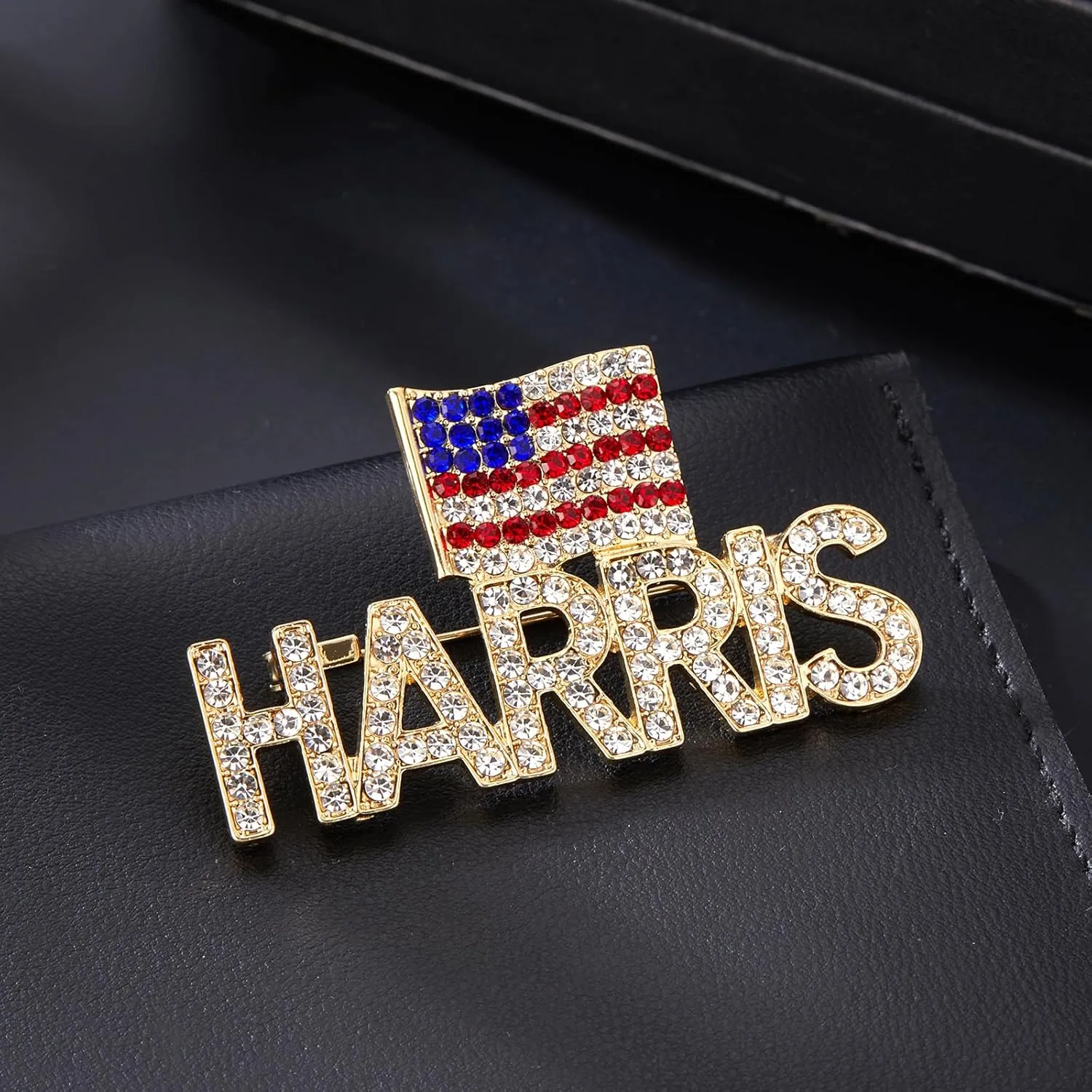 Harris Pin with USA Flag, Crystal Harris Lapel Brooch Memorabilia Gift for 2024 United States Presidential Election