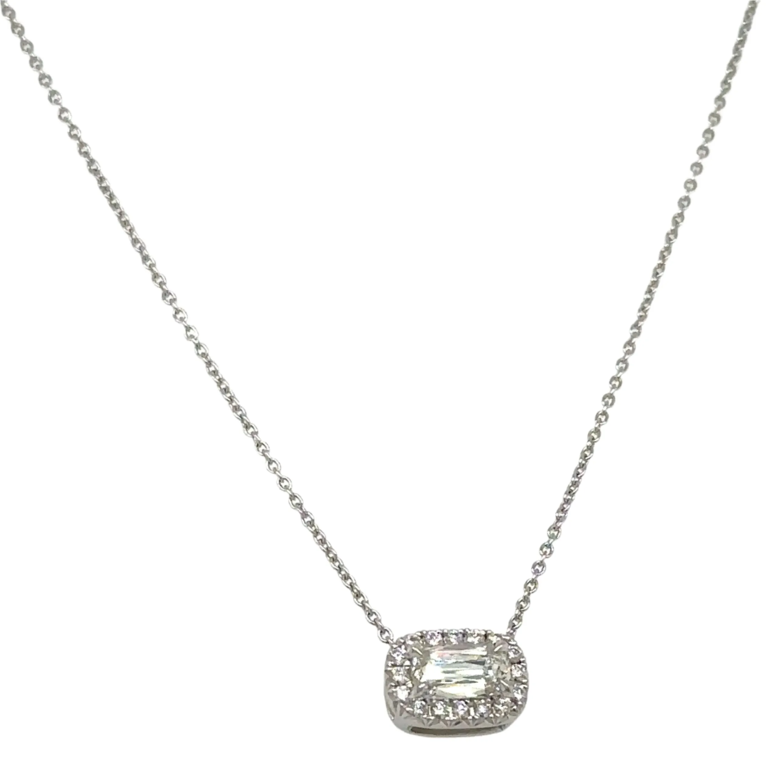 Henri Daussi Designer Signed 0.40ct t.w. Diamond Cushion Brilliant Cut Halo East - West Set Solitaire Pendant Necklace