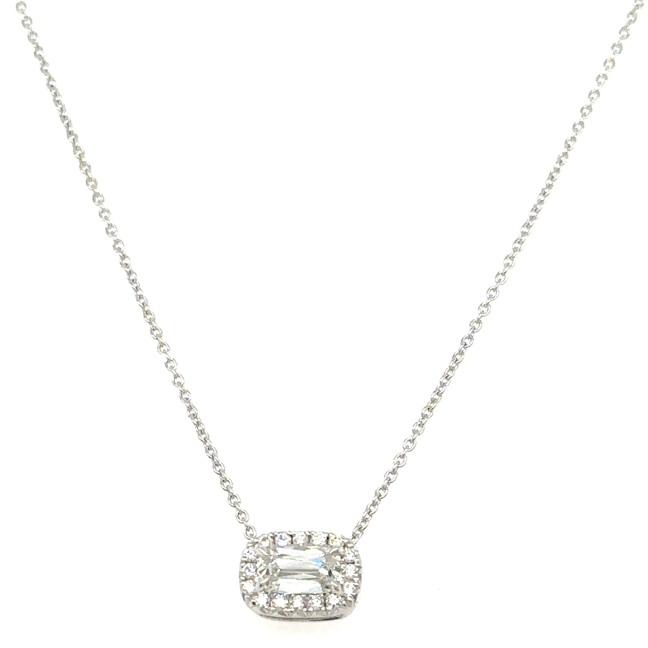 Henri Daussi Designer Signed 0.40ct t.w. Diamond Cushion Brilliant Cut Halo East - West Set Solitaire Pendant Necklace