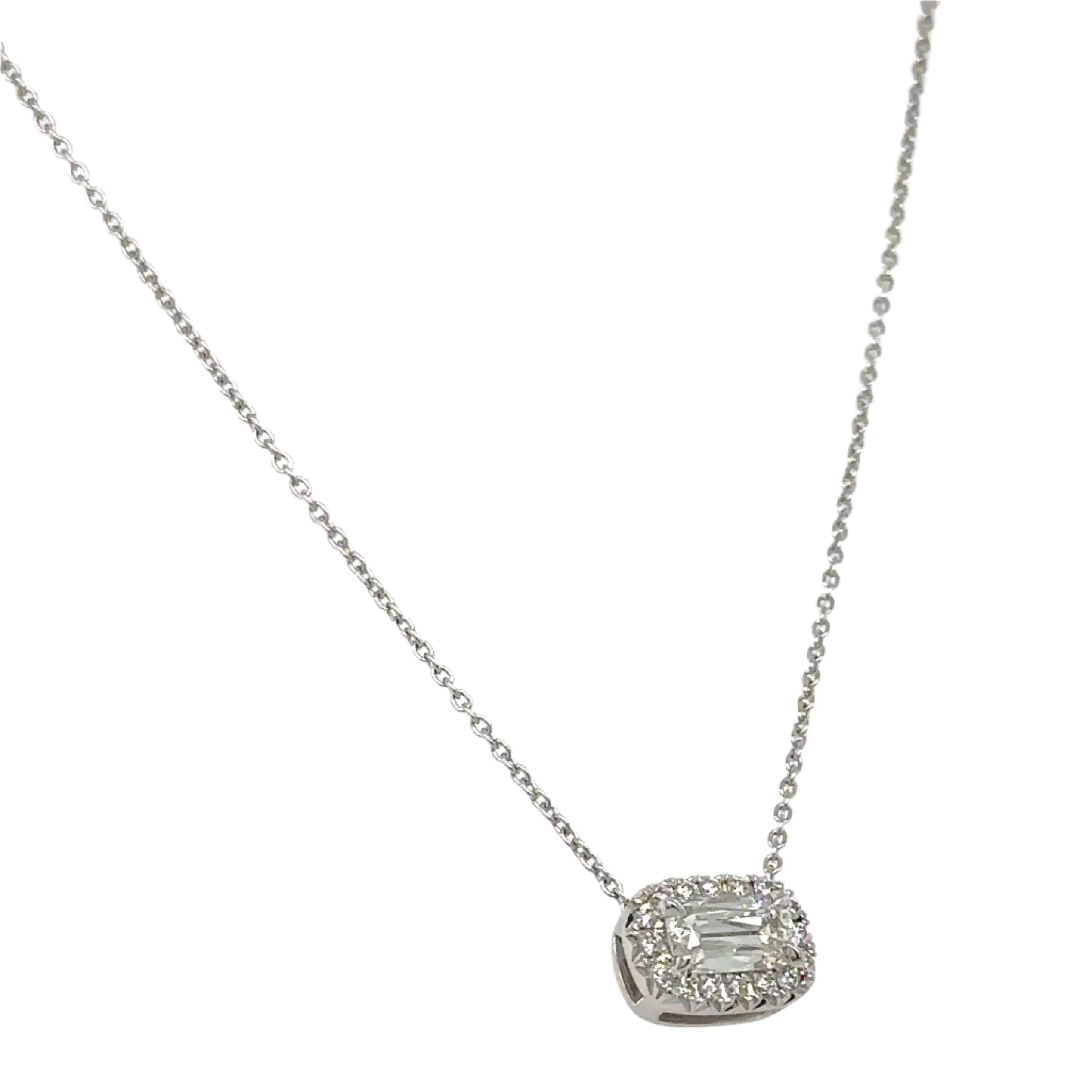 Henri Daussi Designer Signed 0.40ct t.w. Diamond Cushion Brilliant Cut Halo East - West Set Solitaire Pendant Necklace