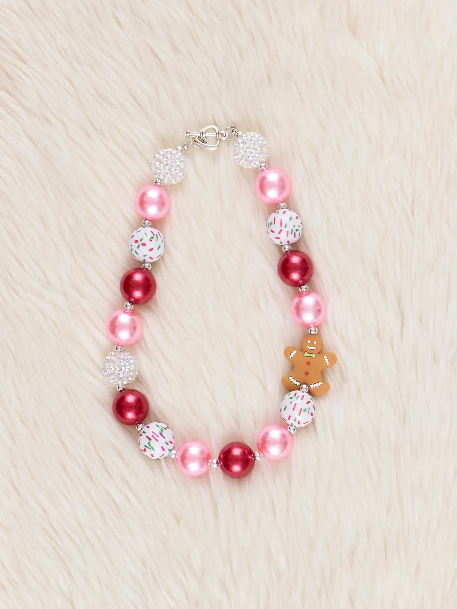 Holiday Sparkle Gingerbread Charm Bubblegum Necklace