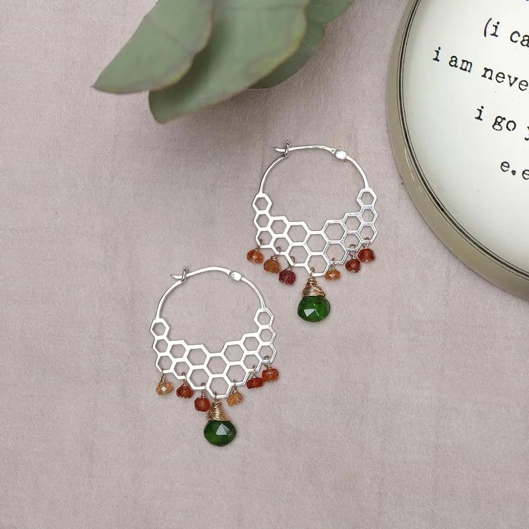 Honeycomb Cascade - Gemstone Hoop Earrings