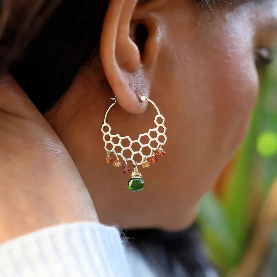 Honeycomb Cascade - Gemstone Hoop Earrings