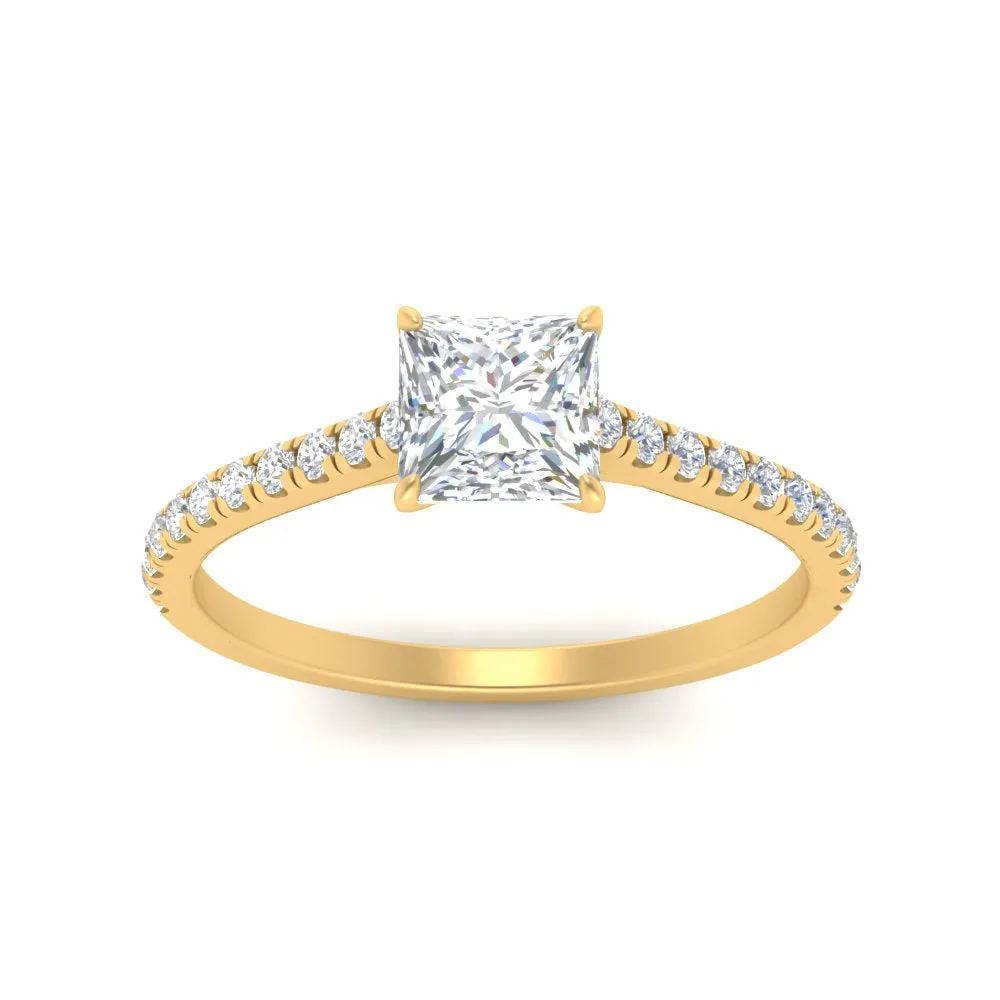 IGI Certified 1/2 - 5 Carat Lab Grown Diamond Petite Side Stone Engagement Ring 14K Gold