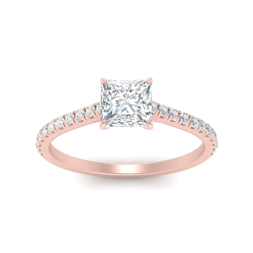 IGI Certified 1/2 - 5 Carat Lab Grown Diamond Petite Side Stone Engagement Ring 14K Gold