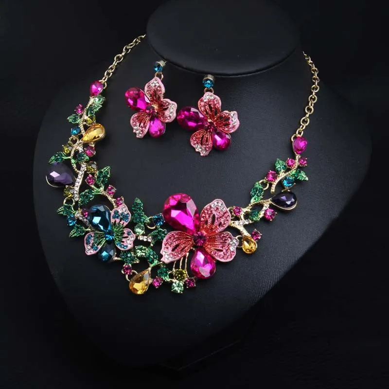 Jewelry Classice Fashion women's wedding jewelry sets colorful Enamel flower necklace with earring accessory