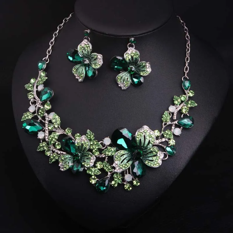 Jewelry Classice Fashion women's wedding jewelry sets colorful Enamel flower necklace with earring accessory