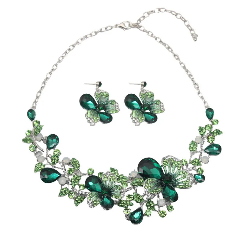 Jewelry Classice Fashion women's wedding jewelry sets colorful Enamel flower necklace with earring accessory