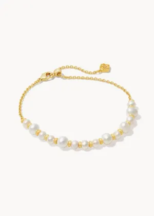 Kendra Scott Jovie Gold Beaded Delicate Chain Bracelet in White Pearl