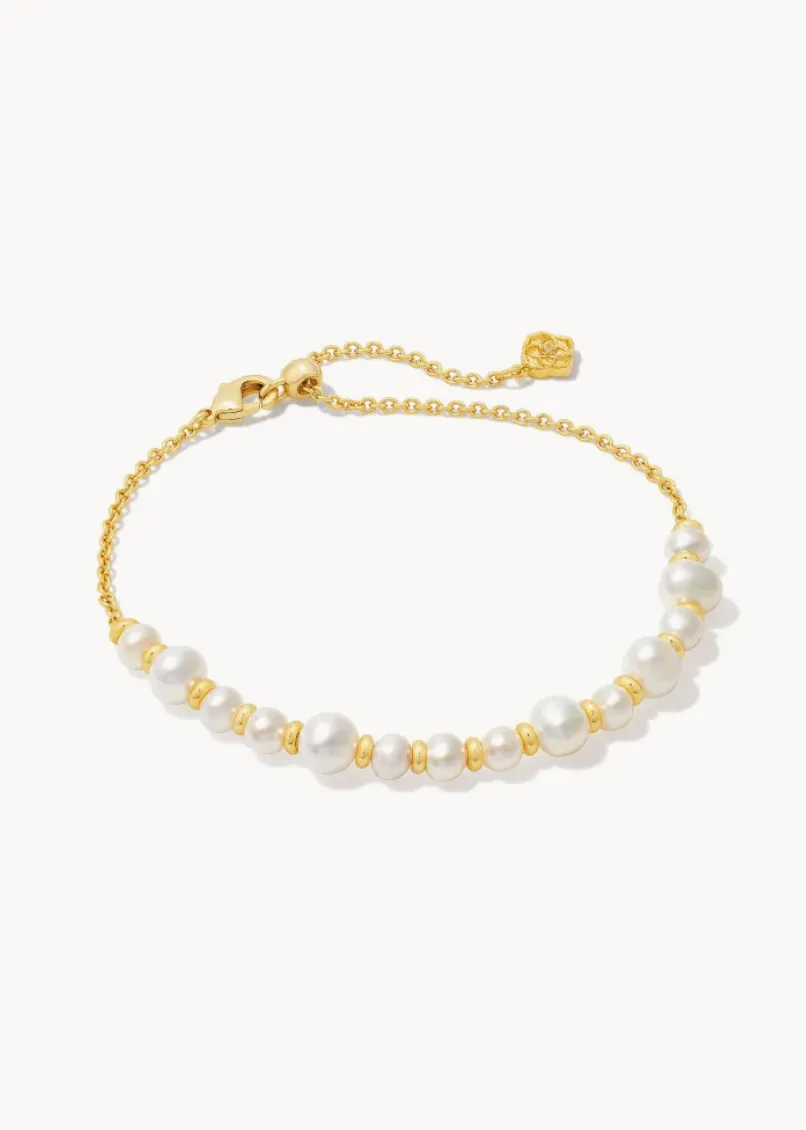 Kendra Scott Jovie Gold Beaded Delicate Chain Bracelet in White Pearl