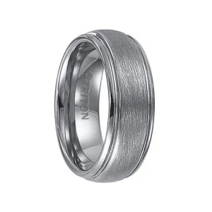 KENDRICK Domed Tungsten Carbide Ring with Wire Brush Finish and Polished Rims by Triton Rings 8mm