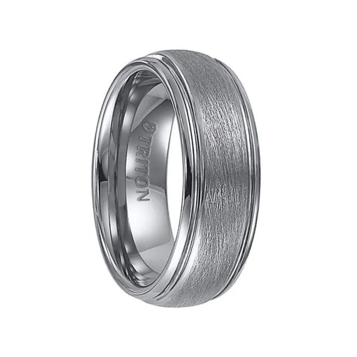 KENDRICK Domed Tungsten Carbide Ring with Wire Brush Finish and Polished Rims by Triton Rings 8mm