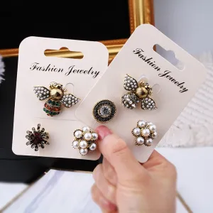 Korean 3pcs/set brooch pins bee pearl rhinestone brooch