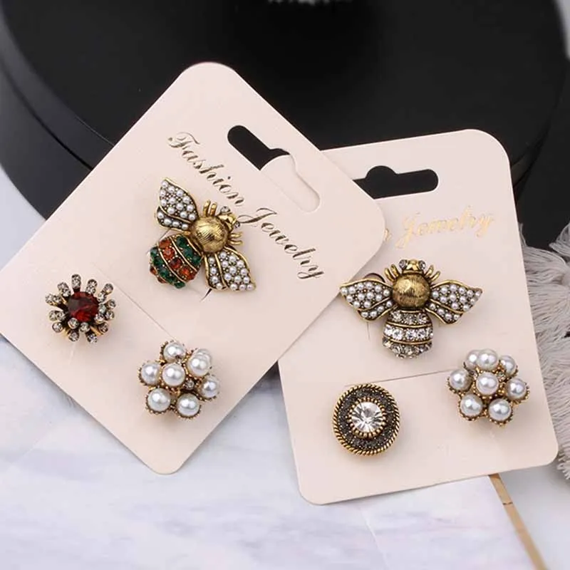 Korean 3pcs/set brooch pins bee pearl rhinestone brooch