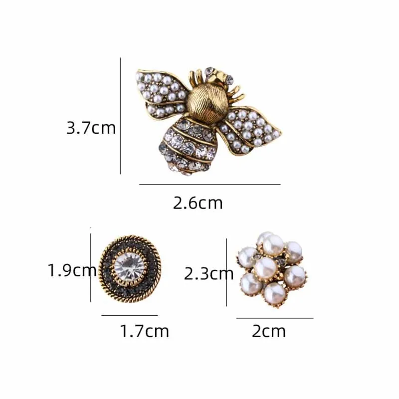 Korean 3pcs/set brooch pins bee pearl rhinestone brooch