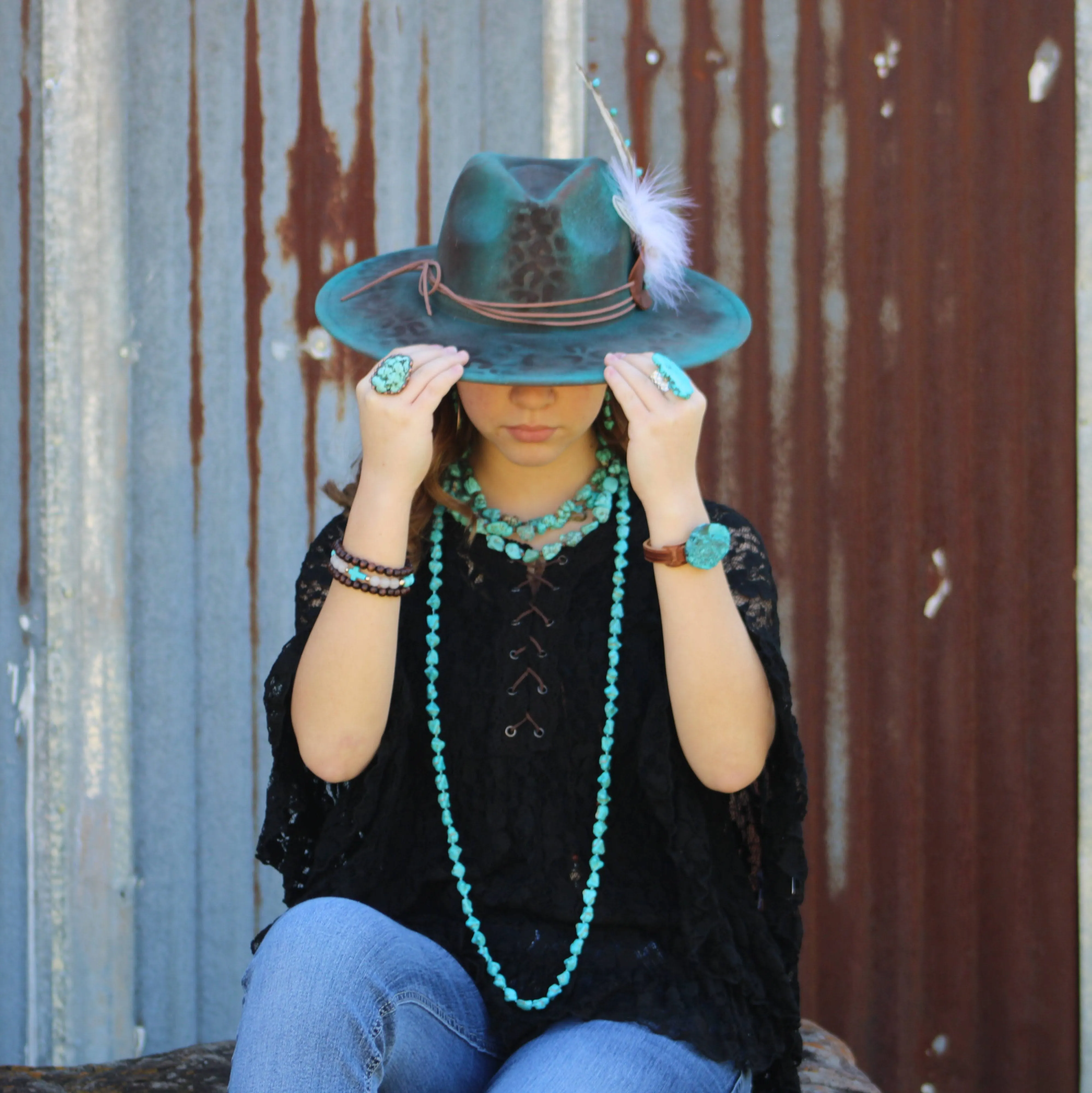 Long Boho Turquoise Beaded Necklace  248c
