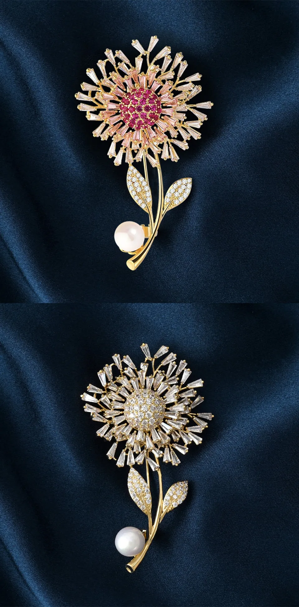 Luxury Copper Micro-Set Cubic Zirconia Dandelion Brooch Female Suit Shiny Accessories Gift