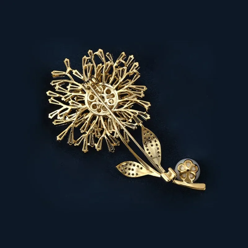 Luxury Copper Micro-Set Cubic Zirconia Dandelion Brooch Female Suit Shiny Accessories Gift