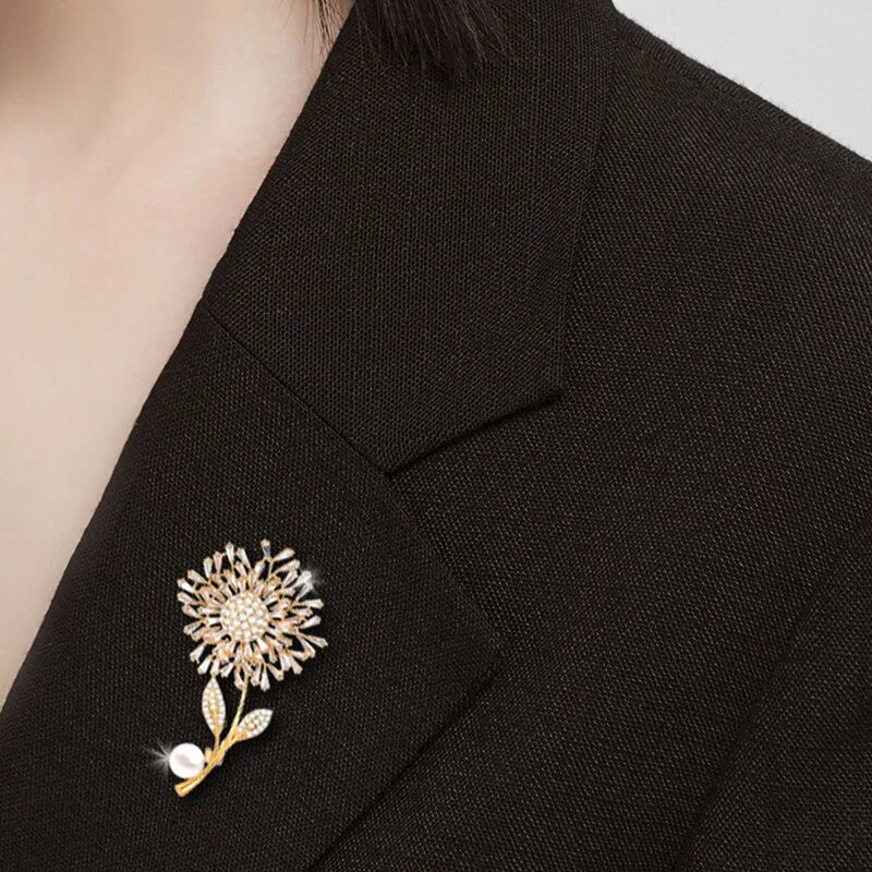 Luxury Copper Micro-Set Cubic Zirconia Dandelion Brooch Female Suit Shiny Accessories Gift
