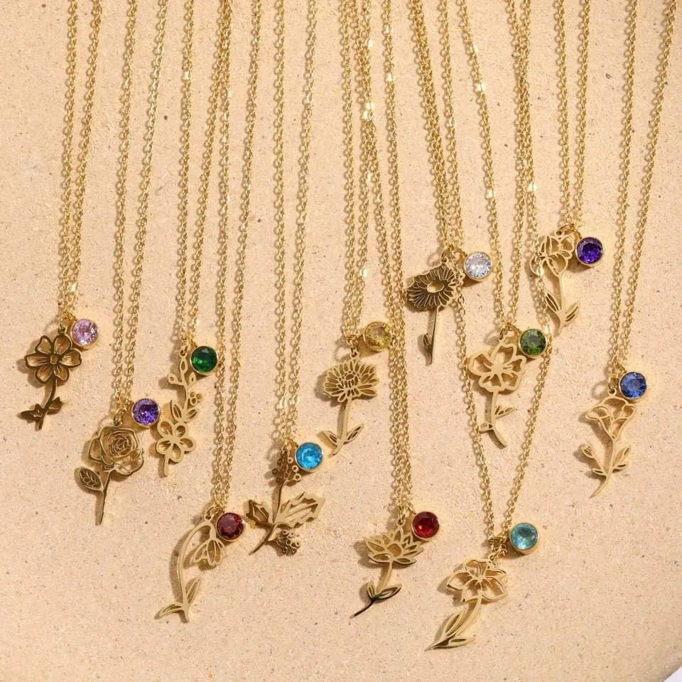 MARCH Birth Flower Necklace | Gold Plated Birthstone Necklace | Gifts for Her | Custom Flower Necklace | Charm Necklace | Women's Gift