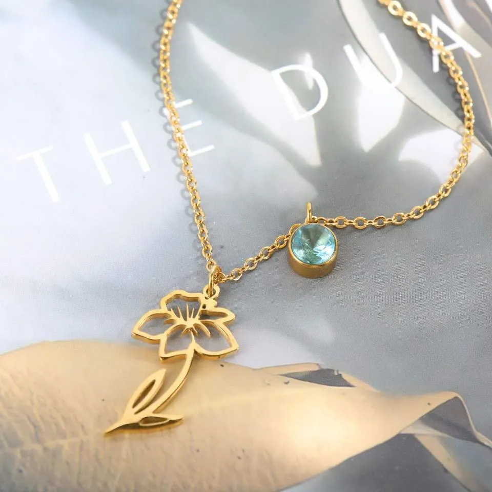 MARCH Birth Flower Necklace | Gold Plated Birthstone Necklace | Gifts for Her | Custom Flower Necklace | Charm Necklace | Women's Gift