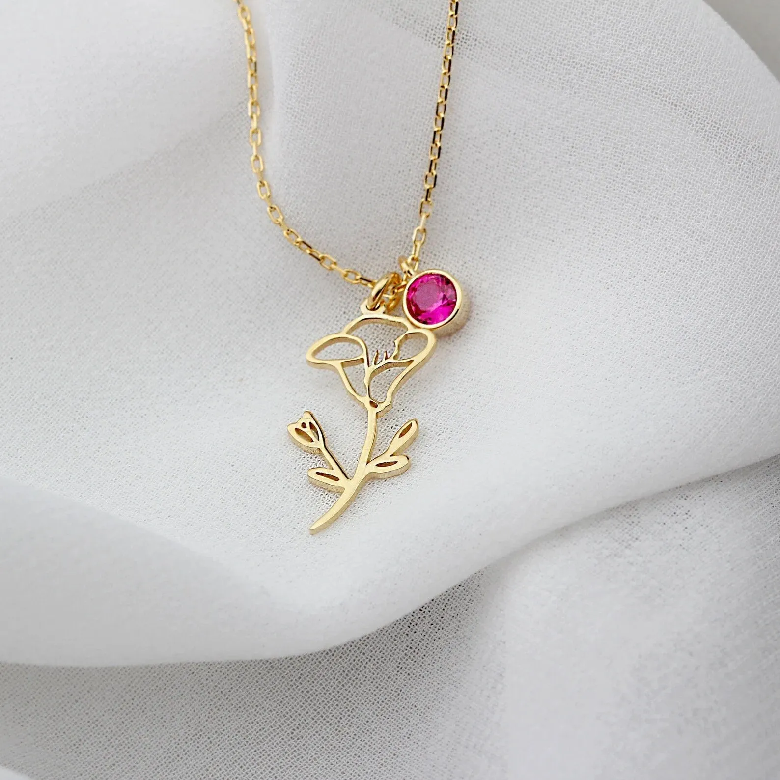MARCH Birth Flower Necklace | Gold Plated Birthstone Necklace | Gifts for Her | Custom Flower Necklace | Charm Necklace | Women's Gift