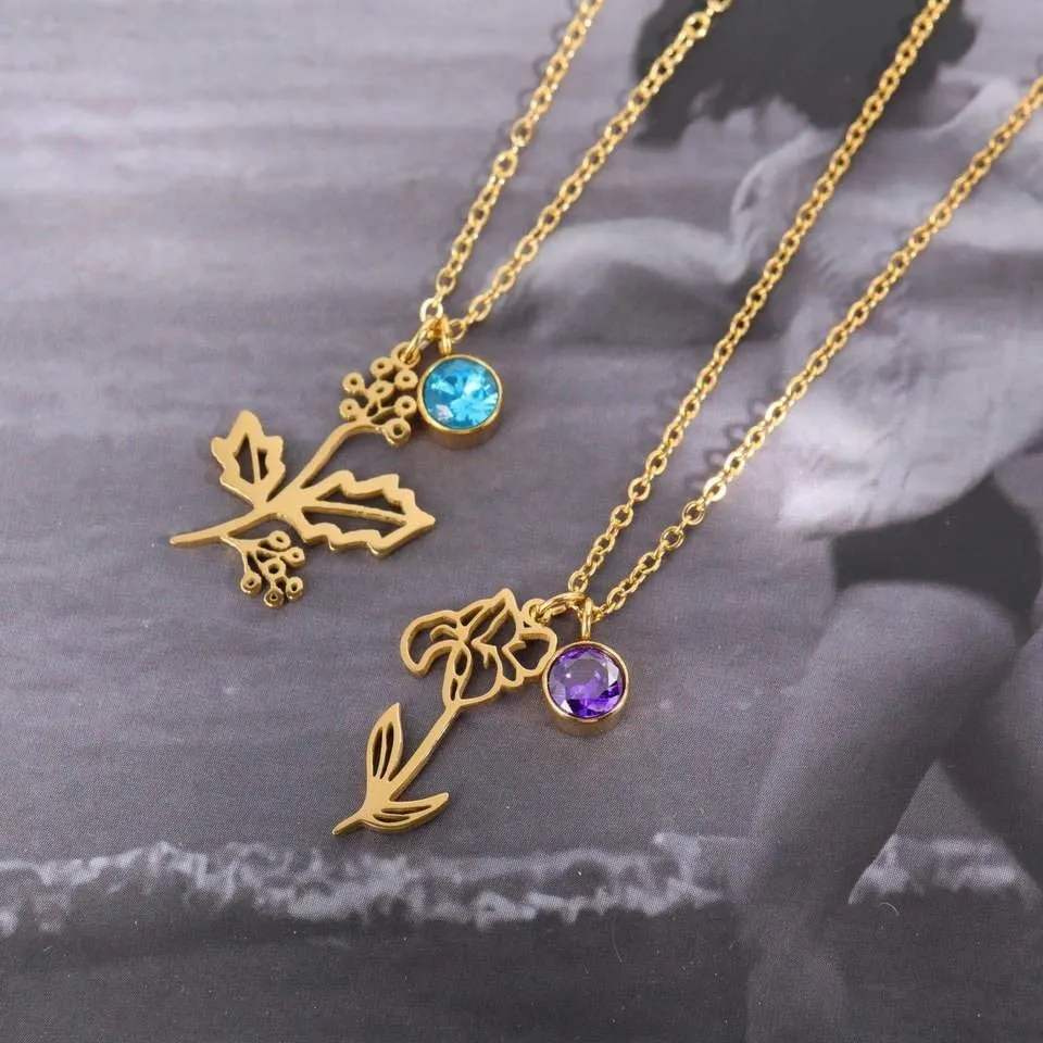MARCH Birth Flower Necklace | Gold Plated Birthstone Necklace | Gifts for Her | Custom Flower Necklace | Charm Necklace | Women's Gift