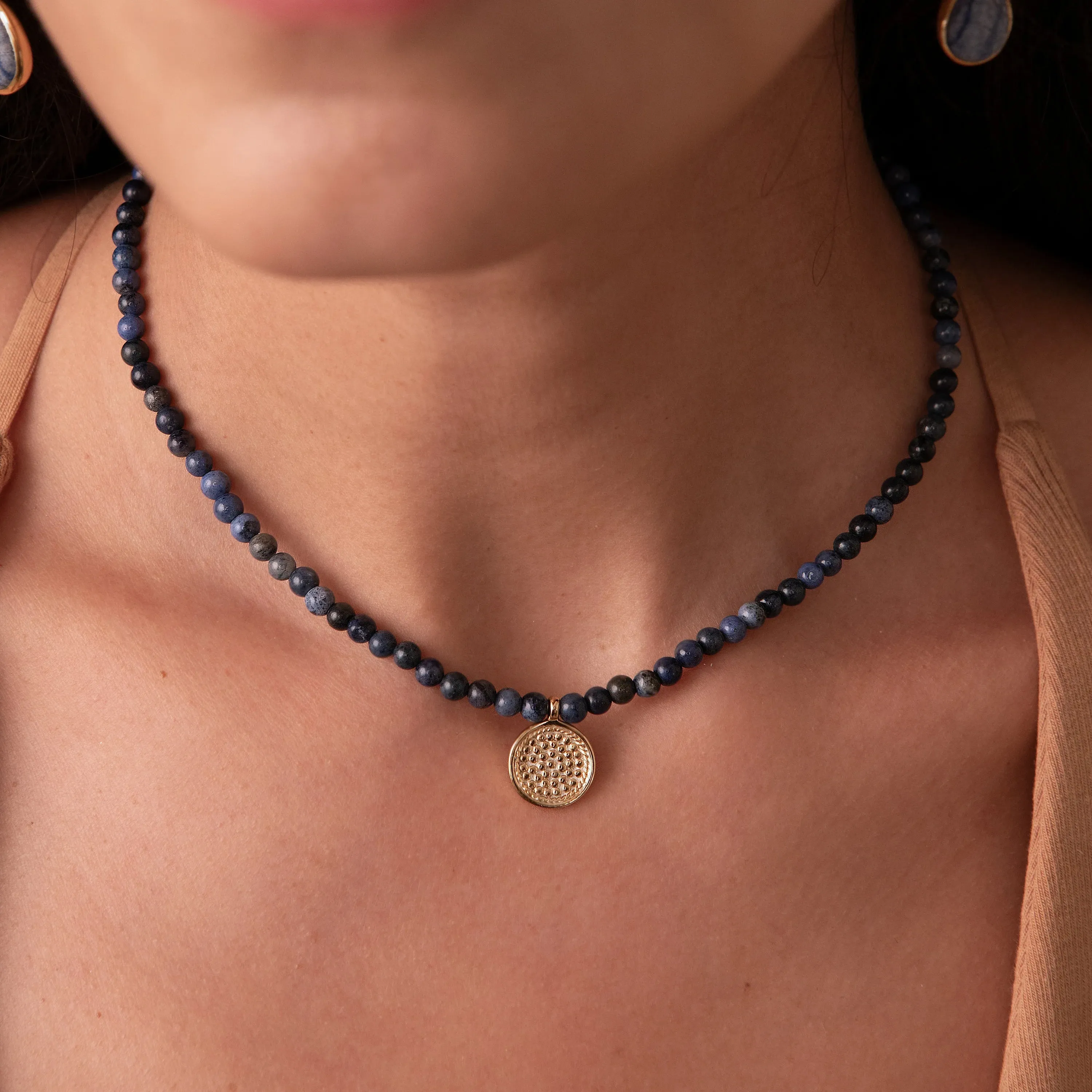 Medium Pendant Dumortierite Beaded Necklace
