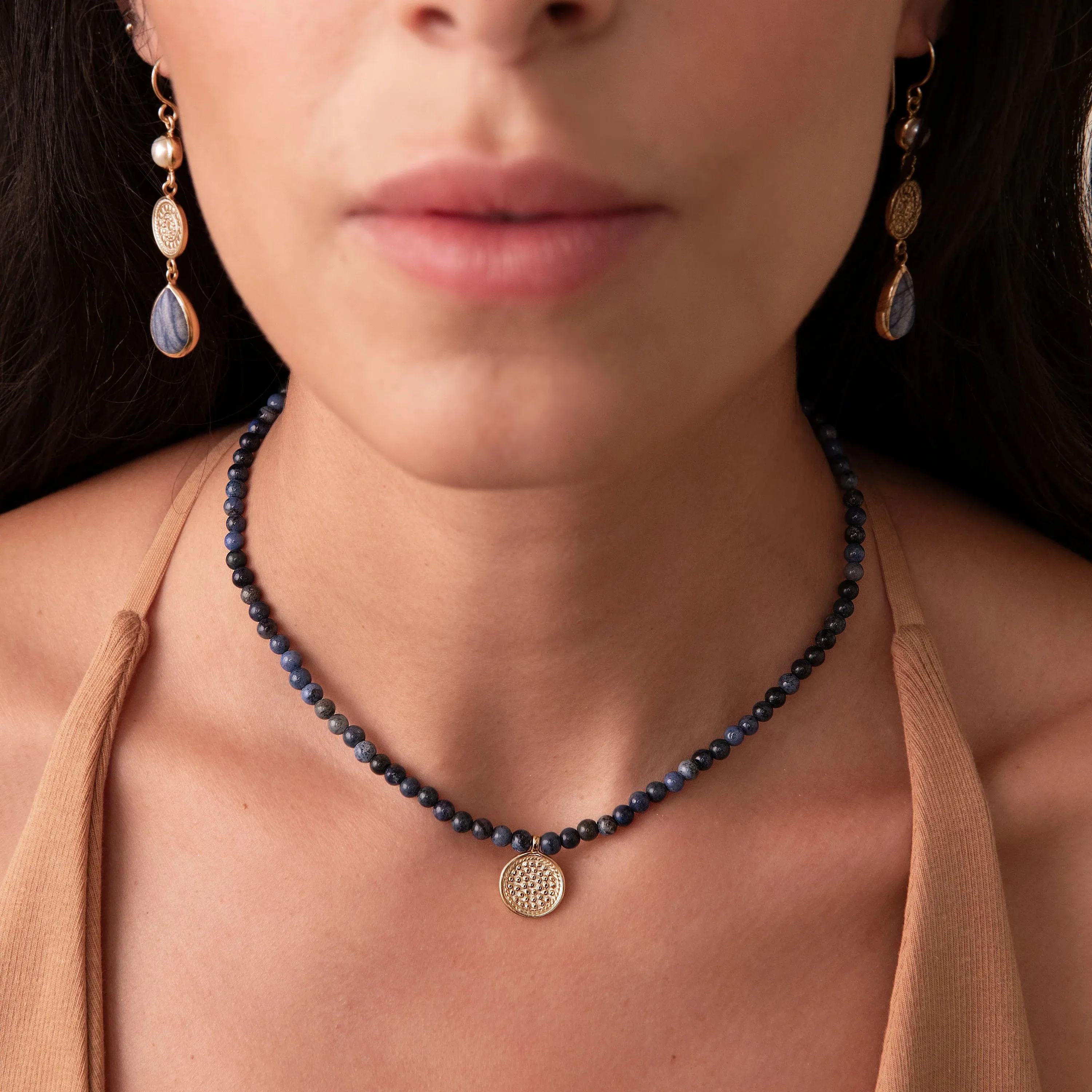 Medium Pendant Dumortierite Beaded Necklace