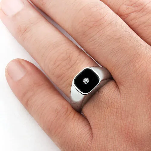 Men's Diamond Solitaire Ring with Cushion Cut Stone