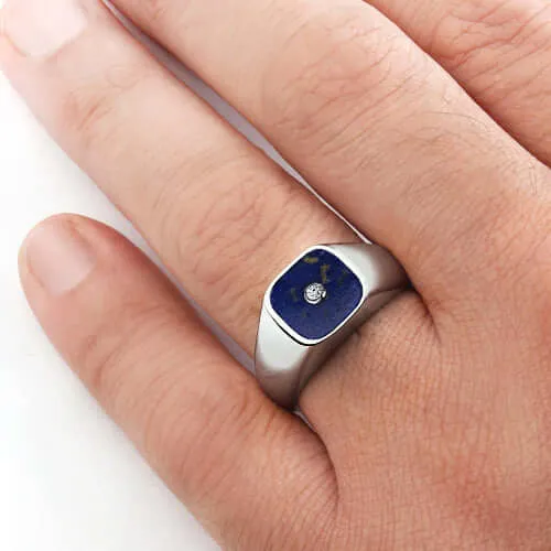 Men's Diamond Solitaire Ring with Cushion Cut Stone