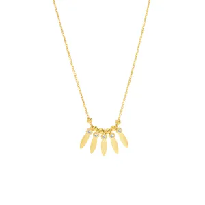 Mini Bezel Leaf Drop and Bead Necklace