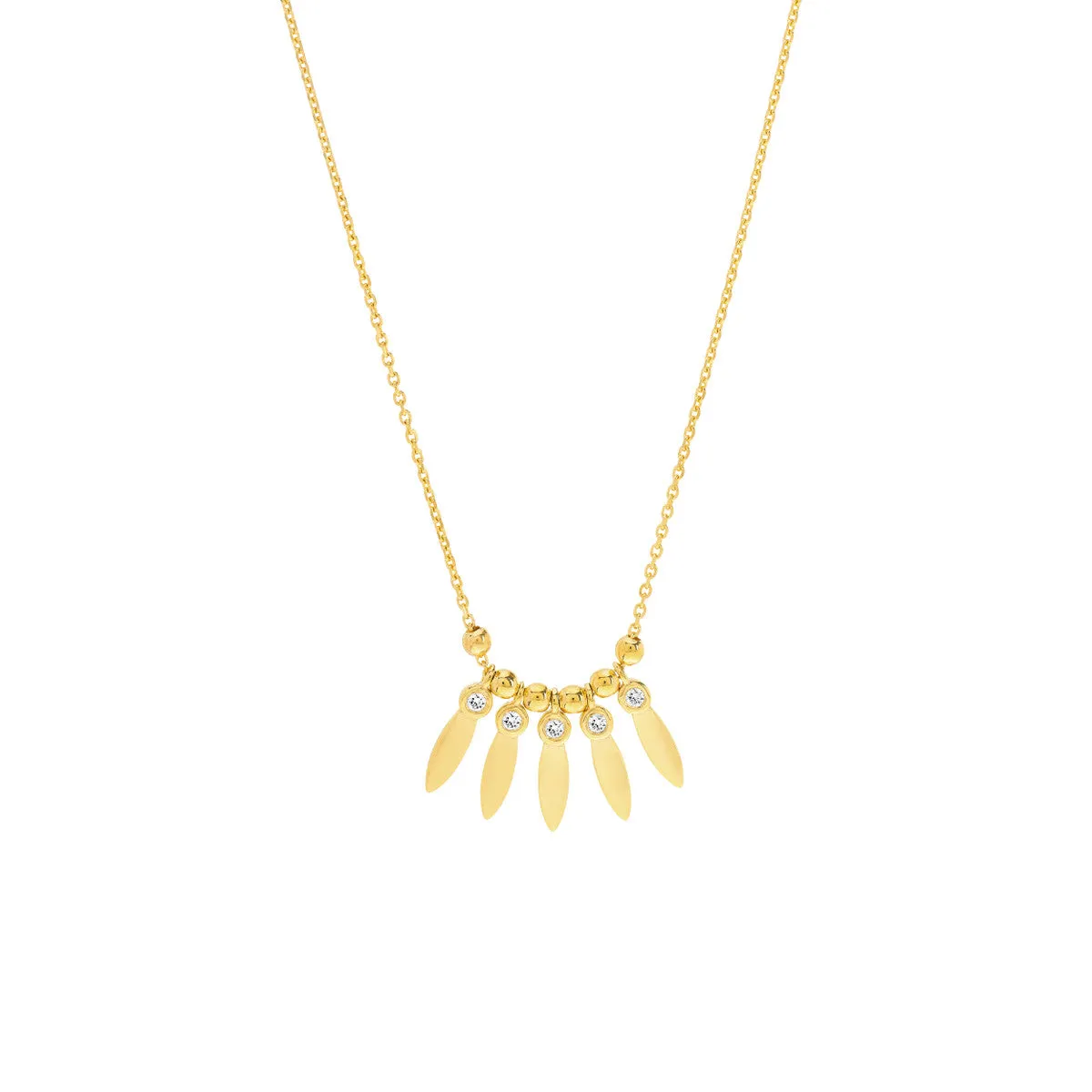 Mini Bezel Leaf Drop and Bead Necklace