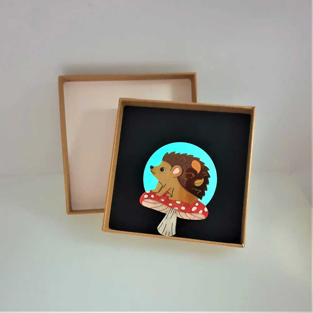 Moon Gazing Hedgehog Brooch by Cherryloco