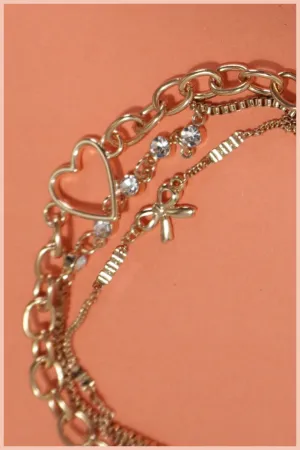 Multi Layer Bow Heart Bracelet
