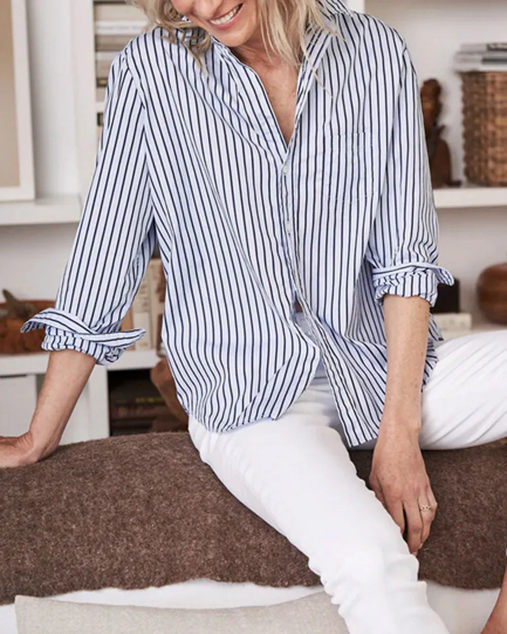 Navy Blue Stripe Eileen Button Up Shirt