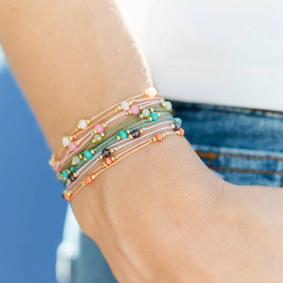 Neutral  Delicate Double Crystal String Pulley Bracelets