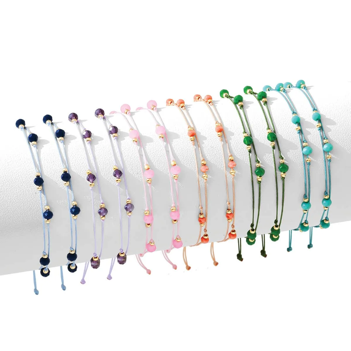 Neutral  Delicate Double Crystal String Pulley Bracelets