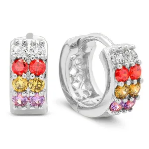 Nice Colorful CZ Pattern Huggie Brass Earrings